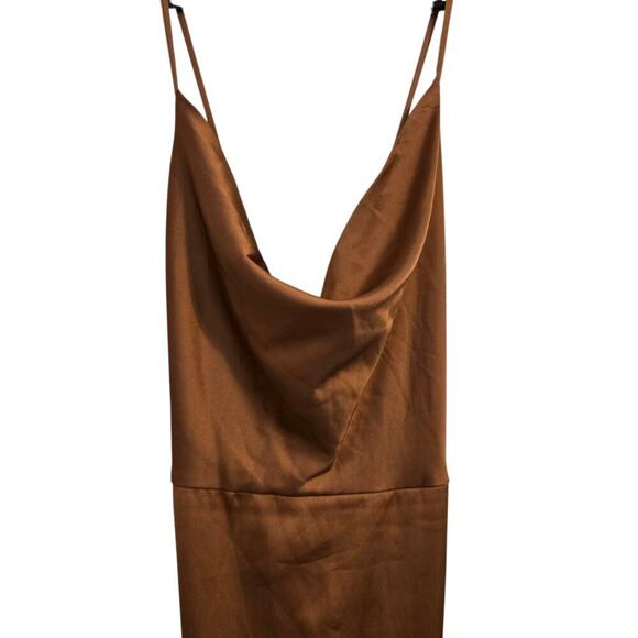 Bronze Satin Midi Dress Women’s Size M Sleeveless Slip Party Cocktail Gown - Picture 2 of 6